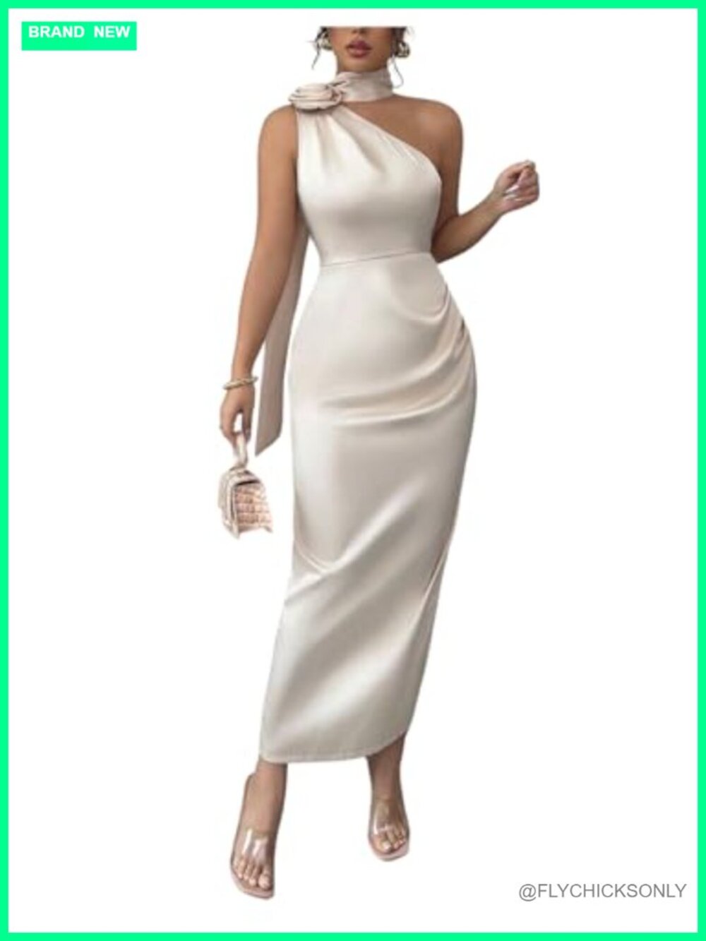 Floerns Women's 3D Floral One Shoulder Maxi Dress Bodycon Satin Wedding Guest